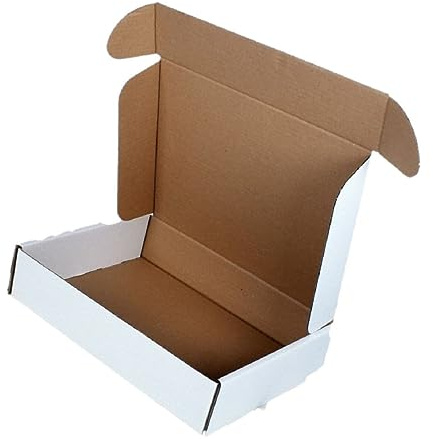 UKPSOLTD 25 x Large White Hinged Lid Cardboard Packing Boxes - 14 x 11 x 3 - 360 x 280 x 80mm - Corrugated Packaging Packing Postal Shipping Cartons