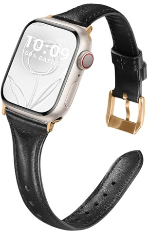 WoPail Damen Lederarmband für Apple Watch 11,42 mm 44 mm 45 mm 46 mm 49 mm | Leder Armband für iWatch Series 11/10 46mm/9/8/7/6/5/4/3/2/1/SE3/Ultra 3 Ersatzarmband Armbänder Schwarz
