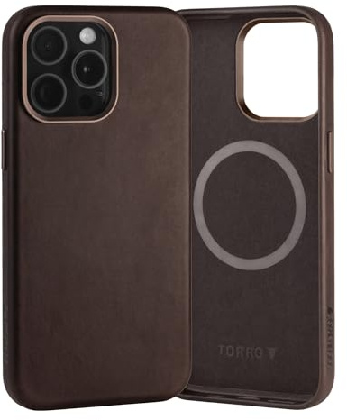 TORRO Case Compatible with iPhone 15 Pro Max – Premium Leather MagSafe Compatible, Slim Bumper Case (Dark Brown)