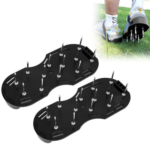 Noeborty Rasenlüfterschuhe, 1 Paar Nagelschuhe mit 13cm Nagel, Sandalen Aerifizierer Rasenlüfter Schuhe Nagelschuhe mit Klettverschluss, Zum einfachen Belüften von Rasenflächen (Schwarz)