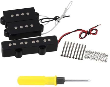 Yibuy Tonabnehmer für E-Bass, 4 Saiten, Schwarz, 7,4 K/6,6 K, mit Schraubendreher-Set