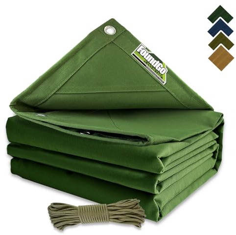FoundGo 2.5x3m Canvas Plane mit Ösen [0.55mm/22 mil 400g/m²] Wasserbeständig Abdeckplane Gewebeplane Stoffabdeckungen für Autodach Boot Camp Vordach