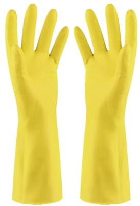 Rubber Dishwashing Glove Household Cleaning Gloves,thicken Waterproof Reuseable latex gloves - Kitchen Cleaning Dishwashing Car Washing (Yellow, S)