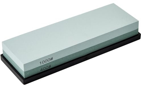 HiramWare, Piedra de afilar cuchillos de gama alta con base de goma antideslizante, de grano 400/1000, afilador manual de doble cara para cuchillos de cocina