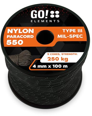GO!elements Paracord Seil aus reißfester Nylonschnur - 4mm Paracord 550 Typ III Schnur - geeignet als Allzweckseil & Reepschnur - Max. 250kg