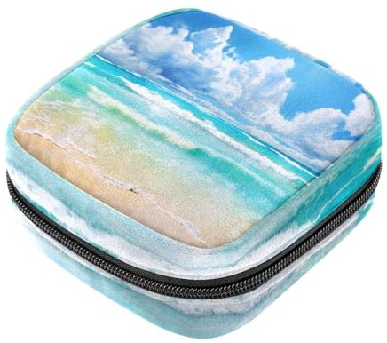 YTYVAGT Borsa mestruale,Sacchetto di immagazzinaggio del tovagliolo sanitario,Spiaggia di sabbia e mare tropicale,Porta tamponi per borsa