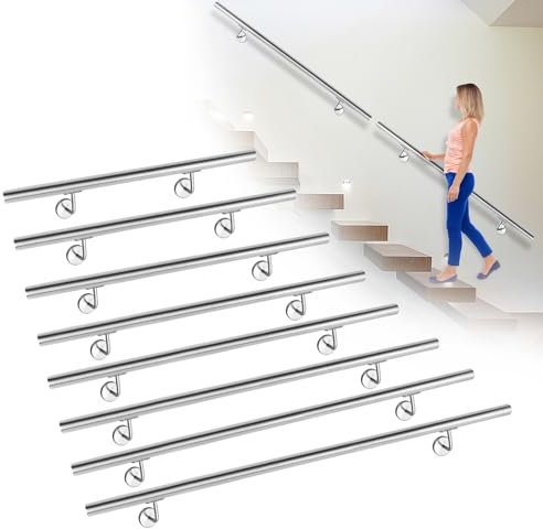 Yznahre Handlauf Edelstahl Treppengeländer Innen & Außen, Geländer Wandhandlauf Wand Treppe, mit Montagematerial, Ø 40mm Silber (Länge: 200cm)