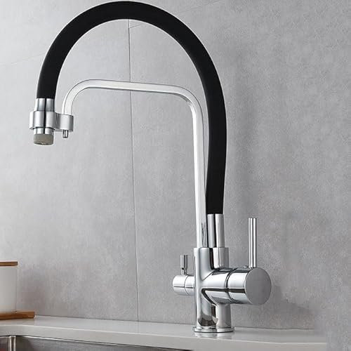 ZYCDP 3 Wege Wasserhahn Küche Ausziehbar, 2 Modi, Küchenarmatur 360 Drehbare, Mischbatterie Küche Messing mit Filter, Chrom