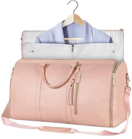 Reisetasche Kleidersack Faltbar - Kleidung Foldybag 2 in 1 Carry on Garment Duffle Bag - Wasserdichter Kleidertaschen Für Damen Und Herren - Umwandelbarer Handgepäck Anzugtasche Für Reise (Rosa)
