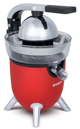 BIGBEN JC1R - Pressa agrume elettrica a leva, 2 coni, filtro in acciaio inox e beccuccio antigoccia, facile da pulire - rosso