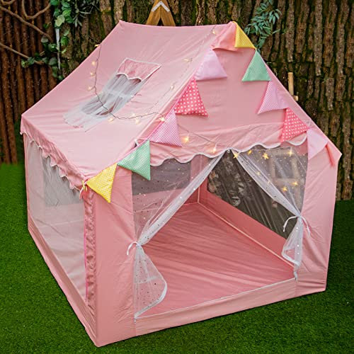 Tienda de campaña Infantil para niñas - Gran Castillo de Princesas Carpa de Juego, Interior Exterior Pop up Playhouse con Luces de Estrellas para Niños, Regalos para 3 4 5 6 7 8 9 Años Niñas Niños