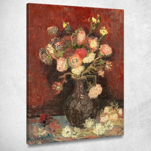 Vase mit chinesischen Astren und Gladiolen Vincent Van Gogh, vvg180 Bild gedruckt auf Leinwand, 130 x 90 cm