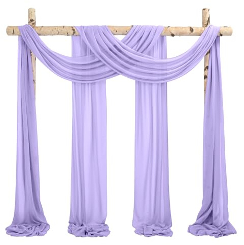 Showgeous 2 Packs Querbehang Lavendel 73cmx610cm Tüll Foto Hintergrund Hochzeit Vorhang Deko Lavendel Chiffon-Stoff Hochzeitsbogen Gardinen für Laube Hochzeit Torbogen Zeremonie Fotografie Party