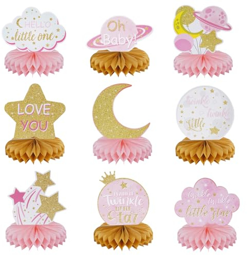 Minnhua 9 Stück Babyparty Deko Babyparty Tischdeko Bienenwaben Mittelstück Tischdekoration für Babyshowerparty und Babyparty (Rosa)