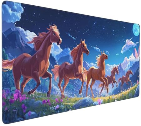 Gaming Mauspad XXL Karikatur Mousepad 1000x500x4mm Pferd Verlängertes Mauspad Schreibtischauflage,Genähte Kanten Mauspad,Verbessert Präzision Geschwindigkeit Wasserdicht Geeignet für Büro und Spiele