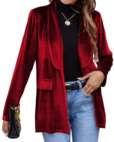 TACSTRUN Velluto Blazer Giacca Casual Manica Lunga Lapel Collar Blazer Affari Lungo Cardigan Plus Size Capispalla,Rosso,XXL