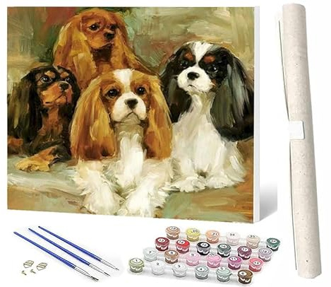 WMZPOY Malen Nach Zahlen Erwachsene Malen Nach Zahlen Tiere Anfänger Cavalier King Charles Spaniel DIY Ölgemälde Leinwand Kit für Geschenke und Home Wand Dekor (40x50cm)