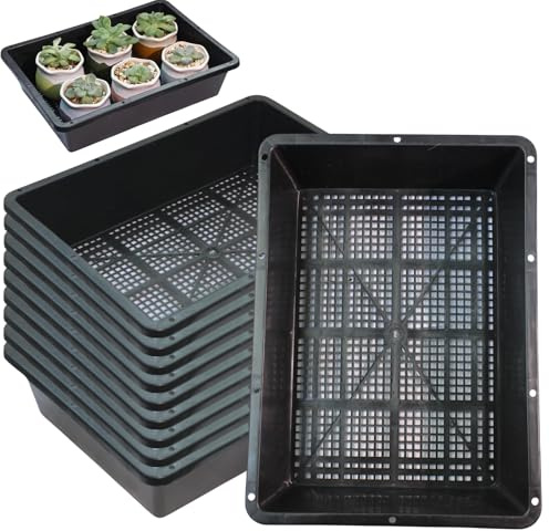 BeGrit 10 Pezzi Vassoi Semina Plastica 32 x 23 x 7.5 cm Germinazione Semina Vaschette Semenzaio vassoio per microgreens rettangolari semi in plastica per Serra Idroponica Giardino Verdura Frutta Seme