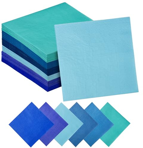Gcardist Blaue Cocktail-Servietten in 6 Farben, 12.7 * 12.7cm Einweg-Getränkeservietten aus Papier für Cocktail, Hochzeit, Abendessen, Geburtstagsparty Dessert Wein Papierservietten (120 Stück)