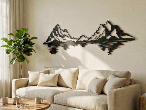 VAILLA Wand Deko Berge Holz 3D – Wandbild Schlafzimmer Wohnzimmer Büro Flur | MDF Sperrholz, Lasergeschnitten, Berglandschaft Alpen, 5 Größen, Schwarz Silber Gold, personalisierbar, Eingang Esszimmer