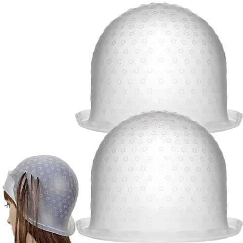 2 Stück Silikon Strähnchenhaube, Wiederverwendbar Highlight Kappe Stränchen mit Metall Haken Haare Färben Hervorhebung Friseurkappe DIY Färbung für Salon Haus (2PCS)