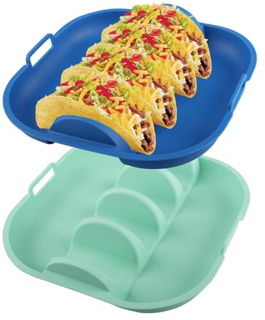 Velicber 2 Stück Silikon Taco Halter mit Griff Rutschfester Taco Ständer Tortilla Plattenhalter Taco Servierhalter Backofenfest (bis 230°C) für Tacos, Wraps, Sandwiches & Pfannkuchen, 26x26x5.5cm