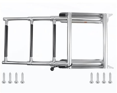 OZBMA Échelle de Bain pour Bateau, Ponton 3 marches, échelle de plongée Pliante en Acier Inoxydable, échelle de Quai télescopique pour Bateau, Yacht, Charge maximale : 99 kg.