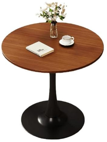 Table de salle à manger ronde en bois – Table rétro en noyer tulipe pour 2–4 pieds en métal, parfaite pour cuisine, café, salon, design compact 70 x 70 x 75 cm