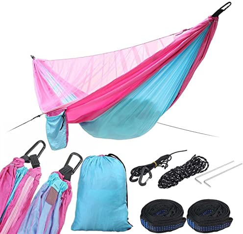 Genérico Hamaca De Jardín, Hamaca De Camping con Mosquitero, Hamaca Portátil De Tela De Paracaídas, Columpio para Exteriores De 290 X 140 Cm, Hamaca Ligera De Diseño De Doble Capa (C)