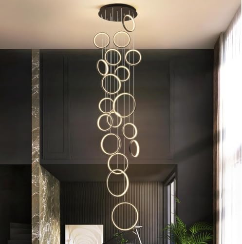 ksxnkhk 18 Lights Spiral Staircase LED Chandelier with Remote control,Dimmable Long Chandelier for Villa,Arch,High Ceiling Foyer,300cm Adjustable Height,Large Stair Ceiling Light(18 lights