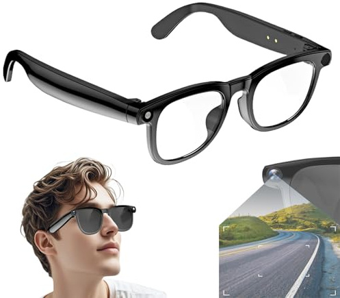 Occhiali Con Telecamera Intelligente 1080P HD E IA, 800W Fotocamera E Bluetooth5.3, Occhiali Con Registrazione, Traduzione In Tempo Reale, Lenti Con Filtro Per La Luce Blu, Occhiali Video(White)