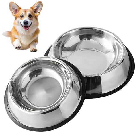 Jomdjmskes 2 Pcs Ciotole per Gatti, Ciotola per Cani, Ciotola Acqua Cane in Acciaio inox con Tappetino Antiscivolo Gomma, Igienica Durevole per Cani Piccoli, Medi E Grandi, Lavabile in Lavastoviglie