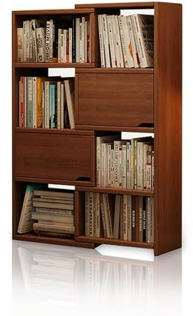 HARELA Retractable Bookshelf Expandable 3-in-1 Convertible Bookcase, Wooden Freestanding Etagere Book Shelf, Modern Storage Organizer for Living Room, Bedroom(Dark brown,141cm/55.5in)