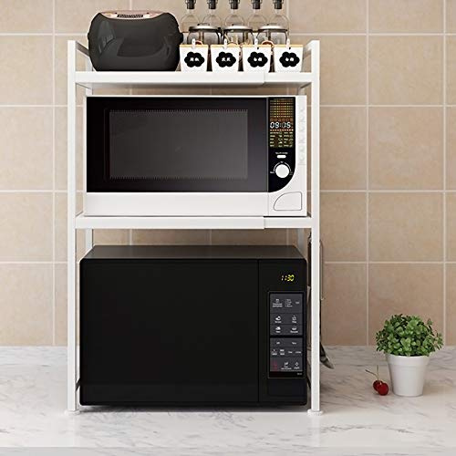Microwave Oven Rack - Extendable Kitchen Storage Organizer, Adjustable Shelf Brackets with 50kg Load Capacity