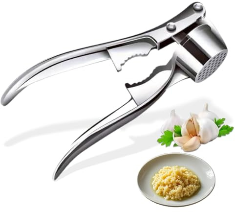 Garlic Press Stainless Steel Garlic Press 1 Pcs 2 In 1 Garlic Crusher Professional Kitchen Garlic Press for Nuts, Food Squeezer, Easy to Clean and Durable