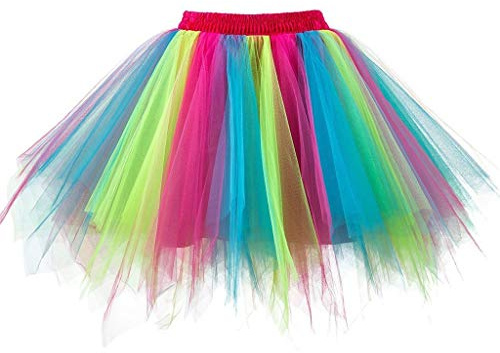 Gonna arcobaleno in tulle, da donna, in tulle, multicolore, gonna corta da balletto, stile retrò, balletto, gonna da ballo, gonna in tulle, sottogonna, abito da sera, per cosplay, 01 O, Taglia unica