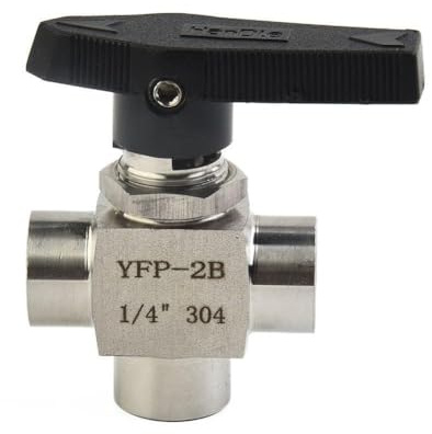 Gettimore 3 Way Ball Valve 304 Stainless Steel High Pressure BSPP Female Thread Connector for Water Oil and Other Media, G1/8 G1/4 G3/8 G1/2 G1/4
