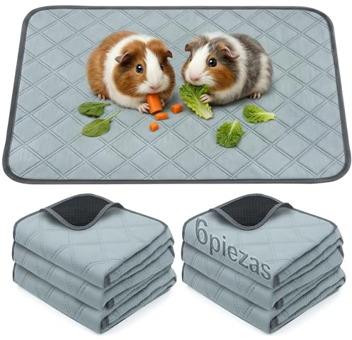 Toyzy 6 Almohadillas Antiorina Reutilizables para Cobayas (60x45cm) | - Super Absorbente & Anti-Deslizante, Accesorio Ideal para Jaula, Casa y Recinto Interior de Cobayas