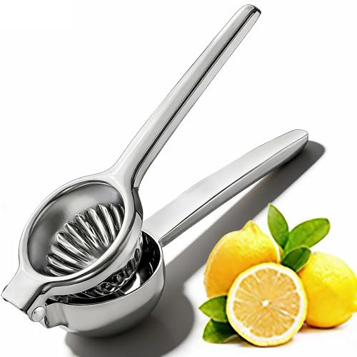 Heavy Duty Manual Lemon Squeezer Stainless Steel - 8x23cm Large Commercial Citrus Press for Lemon Orange Lime, Ergonomic Hand Juicer with Deep Trough for Maximum Juice, Easy Clean & Dishwasher Safe