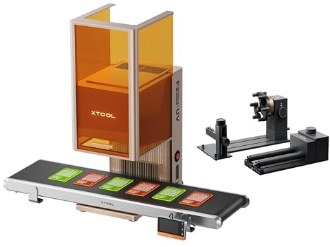 xTool F2 Ultra UV Laser Engraving Machine bundle with Conveyor and RA3 Rotary, 5W UV Laser, 3D Inner and Fine Glass Engraving, Dual 48MP Cameras, 15,000 mm/s High Speed, AI Powered 2D-to-3D Software