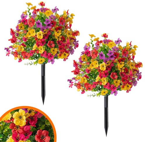 HAIDOLIANG 2 Pack Artificial Daisy Topiary Balls Trees, UV Resistant Realistic Faux Flowers with Ground Spike, Outdoor Fake Plants for Garden Patio Yard