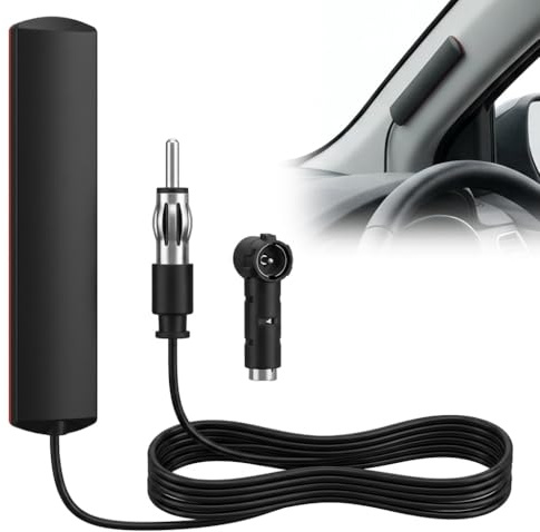 Universal Autoradio Antenne FM, Autoantenne Scheibenantenne mit 3 Meter Kabel und DIN 41585 Buchse auf ISO Stecker Adapter, für PKW LKW Radio Antenne Auto Klebeantenne