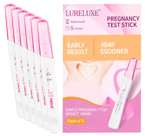 Tests de Grossesse, Lot de 6 Bâtonnets hCG pour Usage à Domicile, Lecture Facile avec Fenêtre Large, Format Individuel, Test Précoce pour Suivi du Cycle et Projet Bébé