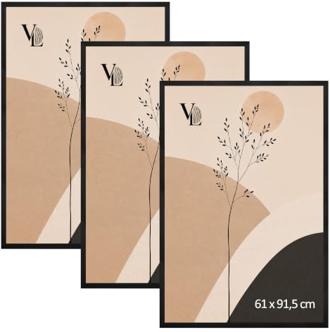 Velora H&L Set 3 Stück Bilderrahmen Schwarz 61 x 91,5 cm - Echtholzrahmen mit Acrylglas, Fotorahmen, Posterrahmen für Bilder, Fotos, Puzzels und Urkunden