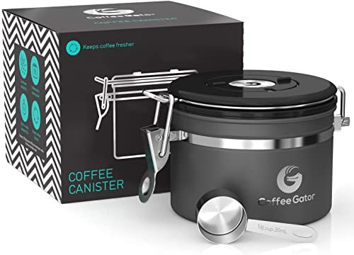 Coffee Gator Barattolo Porta Caffè, Mantiene il Caffè Aromatico Più a Lungo, Cucchiaino in Acciaio Inox Incluso, di Prima Qualità