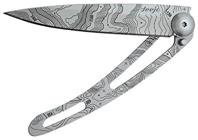 Deejo Taschenmesser EARTH TOPOGRAPHIE, 37 g, Stahl AISI 420, Liner-Lock, Edelstahl, Gürtelclip, Deejo-Box