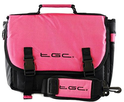 New TGC ® Messenger Style TGC Padded Carry Case Bag for The Shinco SDP1850 Portable DVD Player (Hot Pink & Black)