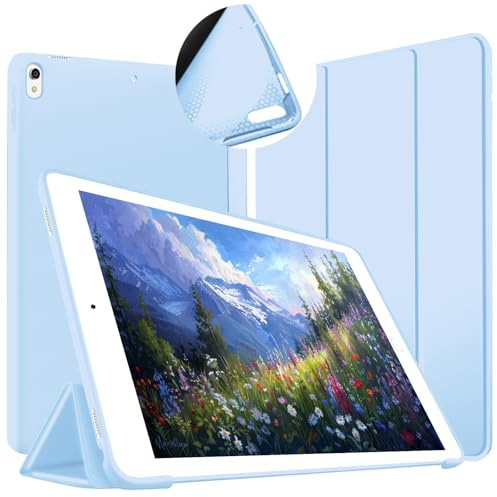 VAGHVEO Funda para iPad Air 10.5 Pulgadas (2019, 3ª generación) y iPad Pro 10,5 (2017). Ultra Delgada y Ligera, Soporte Protectora Smart Cover Trasera Silicona Suave, Auto-Sueño/Estela, Azul