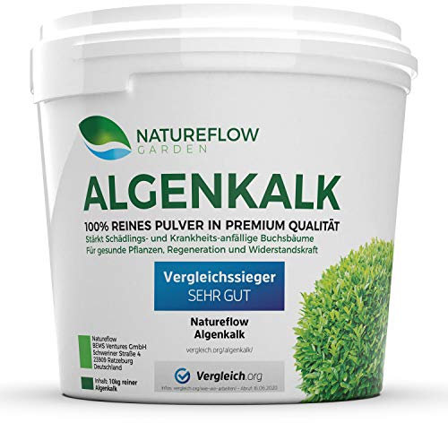 TESTSIEGER Bio Algenkalk für Buchsbäume – Widerstandskraft und Regeneration für anfällige Buchsbäume (Buchsbaumzünsler) - Premium Buchsbaum Dünger und Spritzmittel - Buchsbaumdünger 10kg