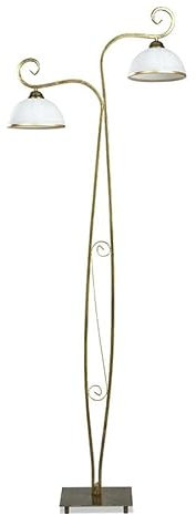 Licht-Erlebnisse Stehleuchte Innen im Jugendstil aus Metall & Glas in Gold Antik und weiß H:160cm B:70cm 2-flammig 2xE27 Stehleuchte für Wohnzimmer Schlafzimmer
